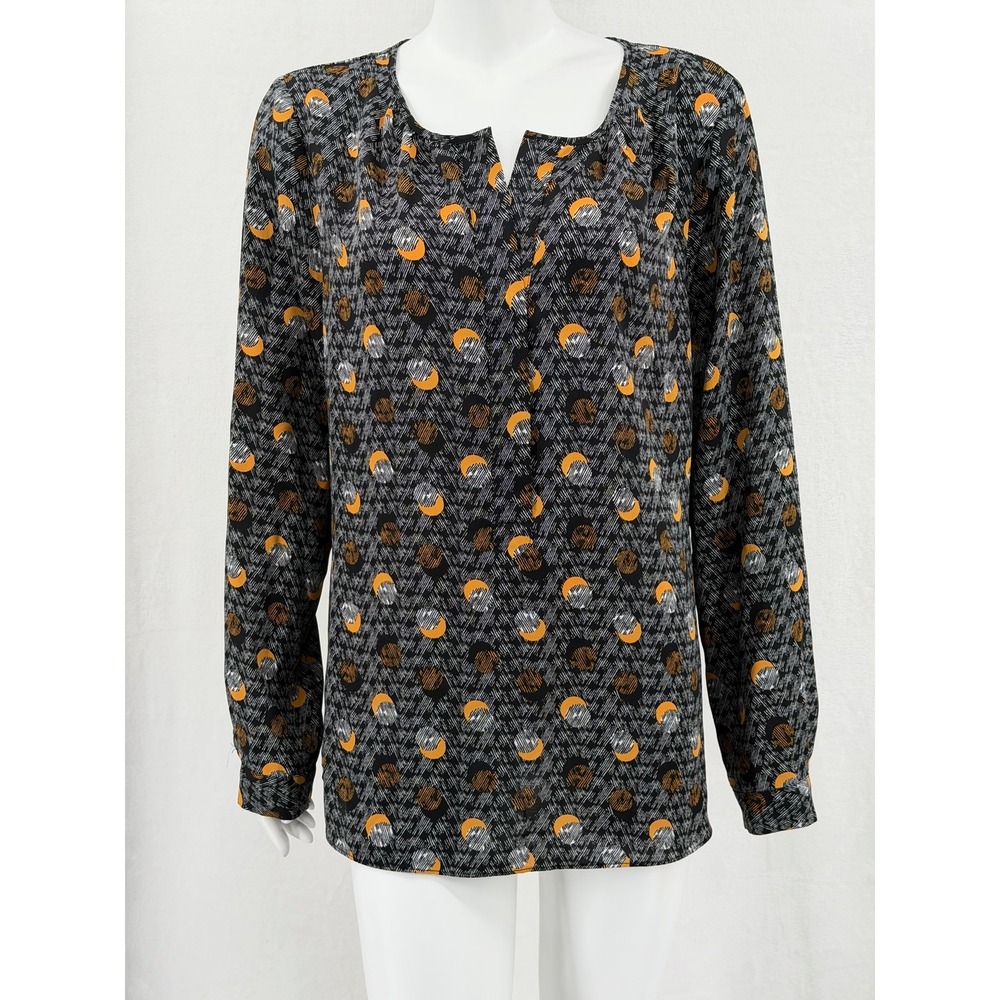 Cabi Top Womens XL Black Orange Moon Celestial Eclipse Artsy Long Sleeve 3131